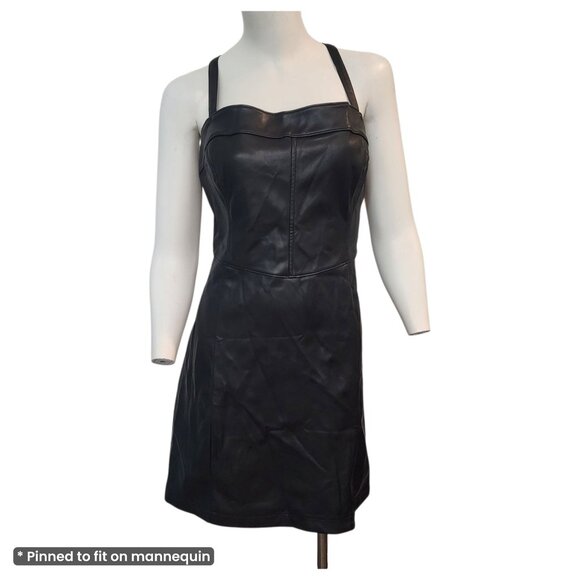 Hollister Womens Faux Leather Black Mini Dress Sexy Black Bodycon Size XL NWT - Picture 1 of 9
